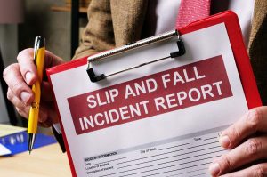 Store manager holding a slip and fall incident report